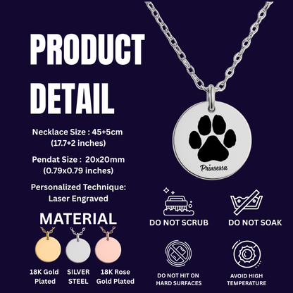 My Paw Love Print, Coin  Necklace