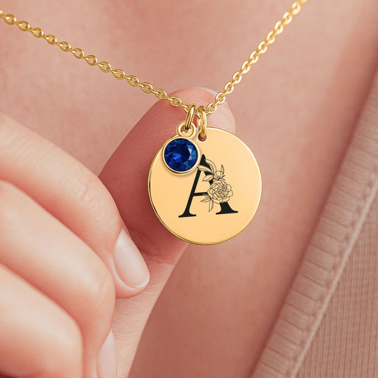 Name Initial & Birthstone Necklace