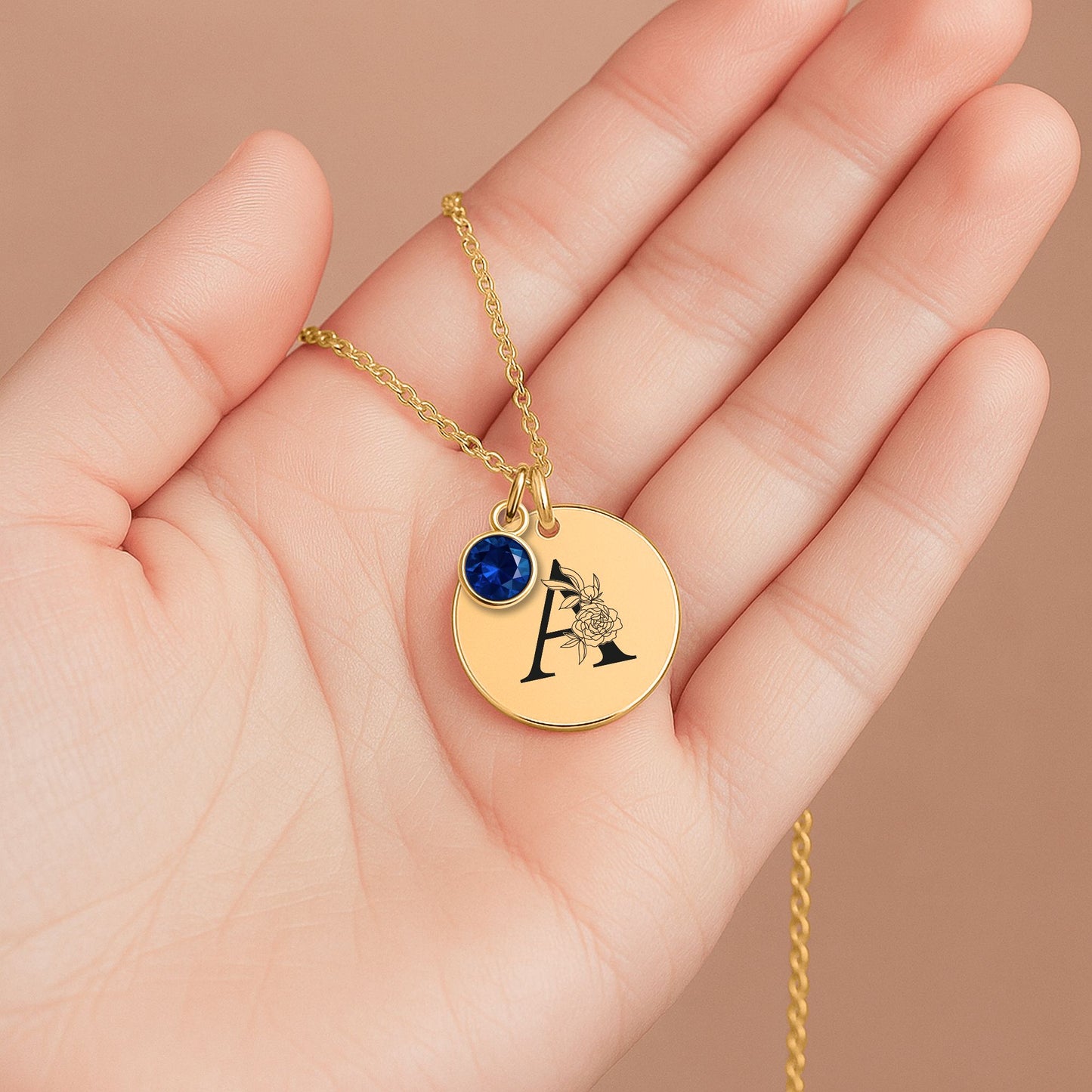 Name Initial & Birthstone Necklace